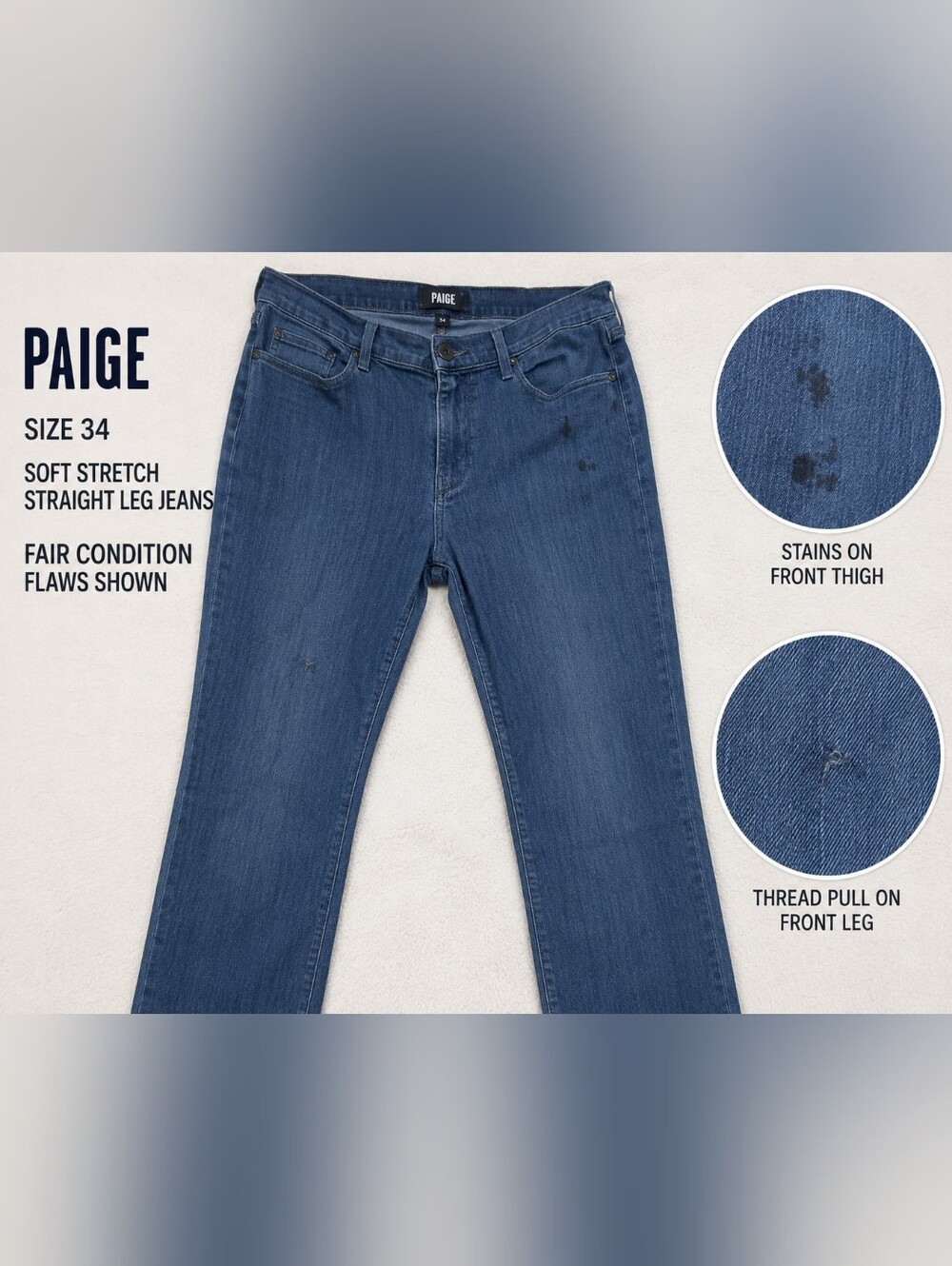 PAIGE Women's Soft Stretch Straight Leg Jeans Blue Size 34